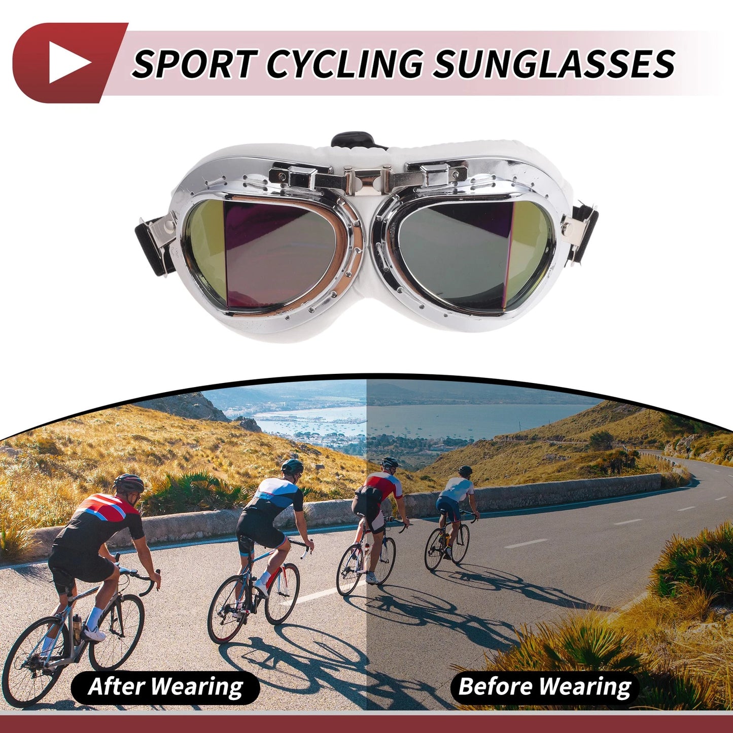 1Pc Motorcycle Riding Goggles Lens White Frame PU Sponge for Motorcycle