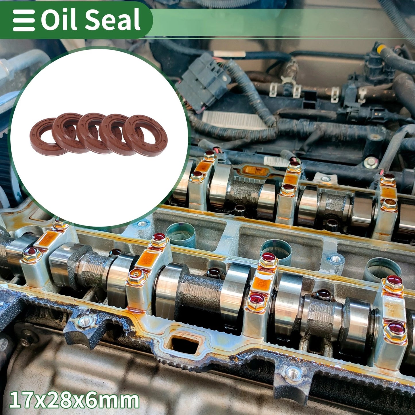 Oil Seal 17x28x6mm Brown Rotary Shaft Seal FKM Rubber 5 Pcs for Make Model