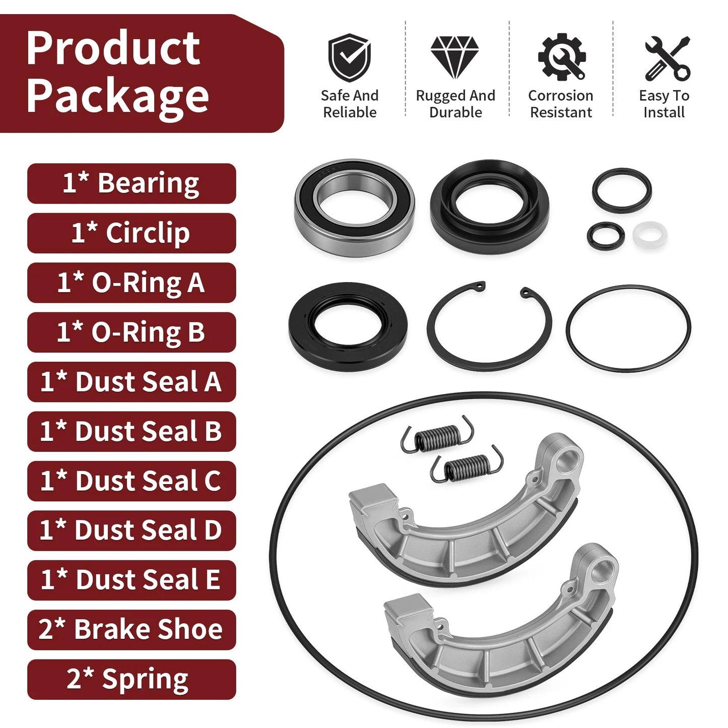 Rear Brake Drum Bearing Seals Shoes for Honda Rancher 420 TRX420TE 2007-2013