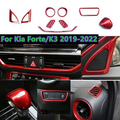 9 x Red ABS Interior Cover Trim Decor for Kia Forte/K3 (2019–2022)