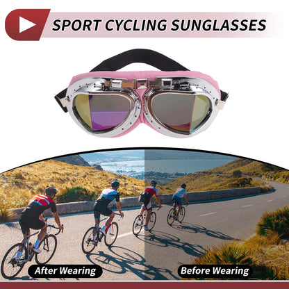 1 Pc Motorcycle Riding Goggles Colorful Lens Pink Silver Tone Frame PC PU