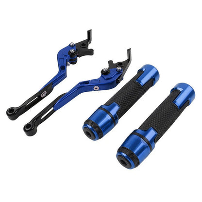 Blue Extendable Brake Clutch Levers & Handlebar Grips for Kawasaki ZX636R (2003-2006)