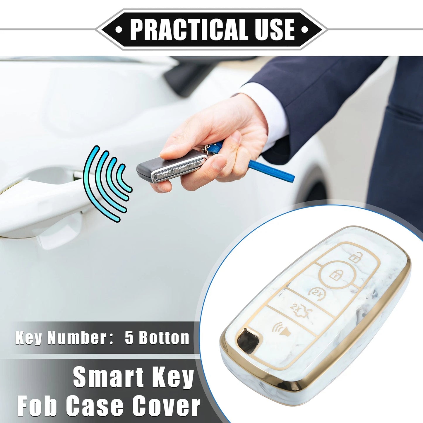 Key Fob Cover for Ford Smart Key 5 Button - Durable TPU Gray