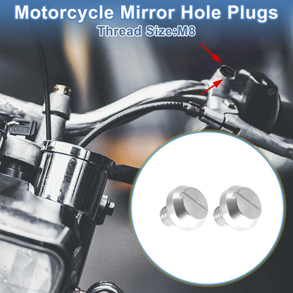 Mirror Hole Plugs RH M8x1.25 Motorcycle Screws Silver Tone for Motorcycle