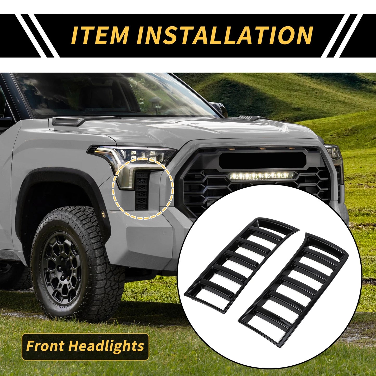 Set Front Headlights Grille Vent Cover Trim for Toyota Tundra (2022–2024)