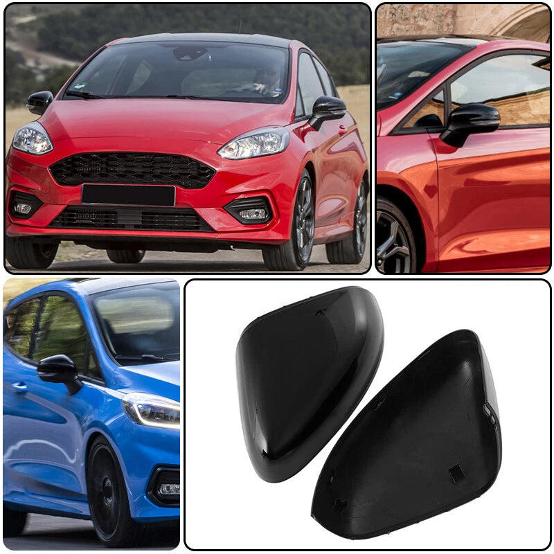 Driver & Passenger Side Mirror Cover Caps Gloss Black for Ford Fiesta (2018-2024)