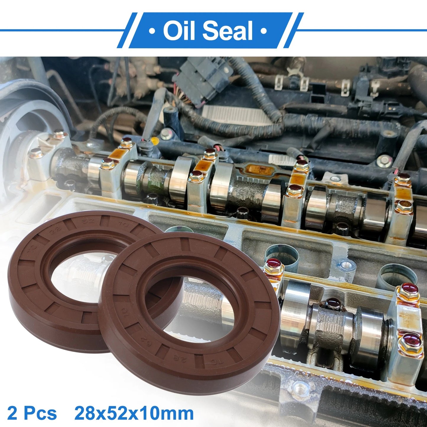 Oil Seal 28x52x10mm Brown 2 x Rotary Shaft Seal FKM Rubber
