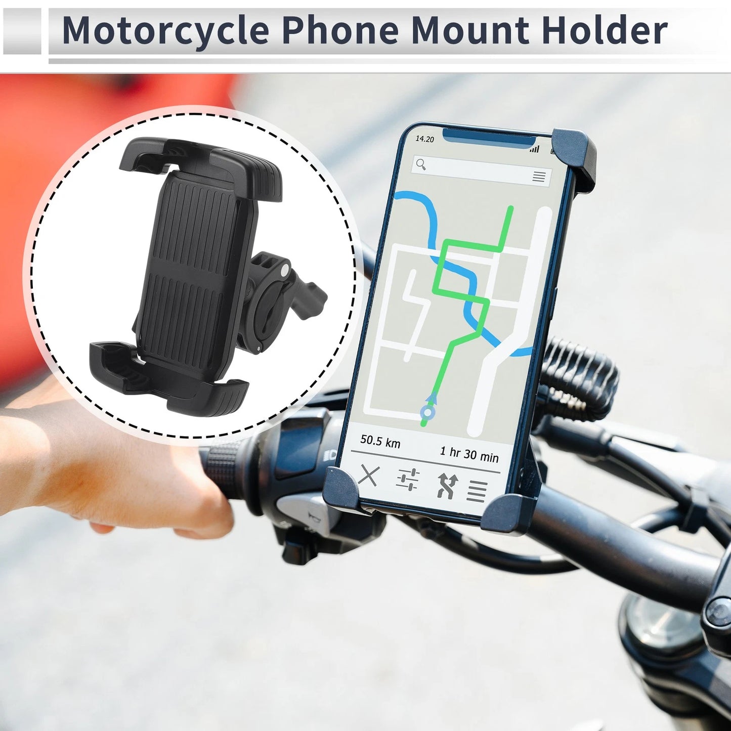 Phone Mount Holder / 4.7-7.2 in / Handlebar Mount for Motorcycle