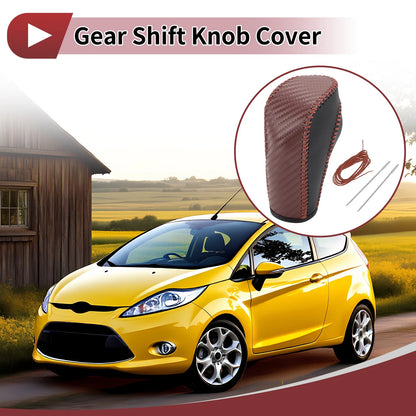 Car Gear Shift Knob Cover for Ford Fiesta 2009-2012 - Black Brown Faux Leather