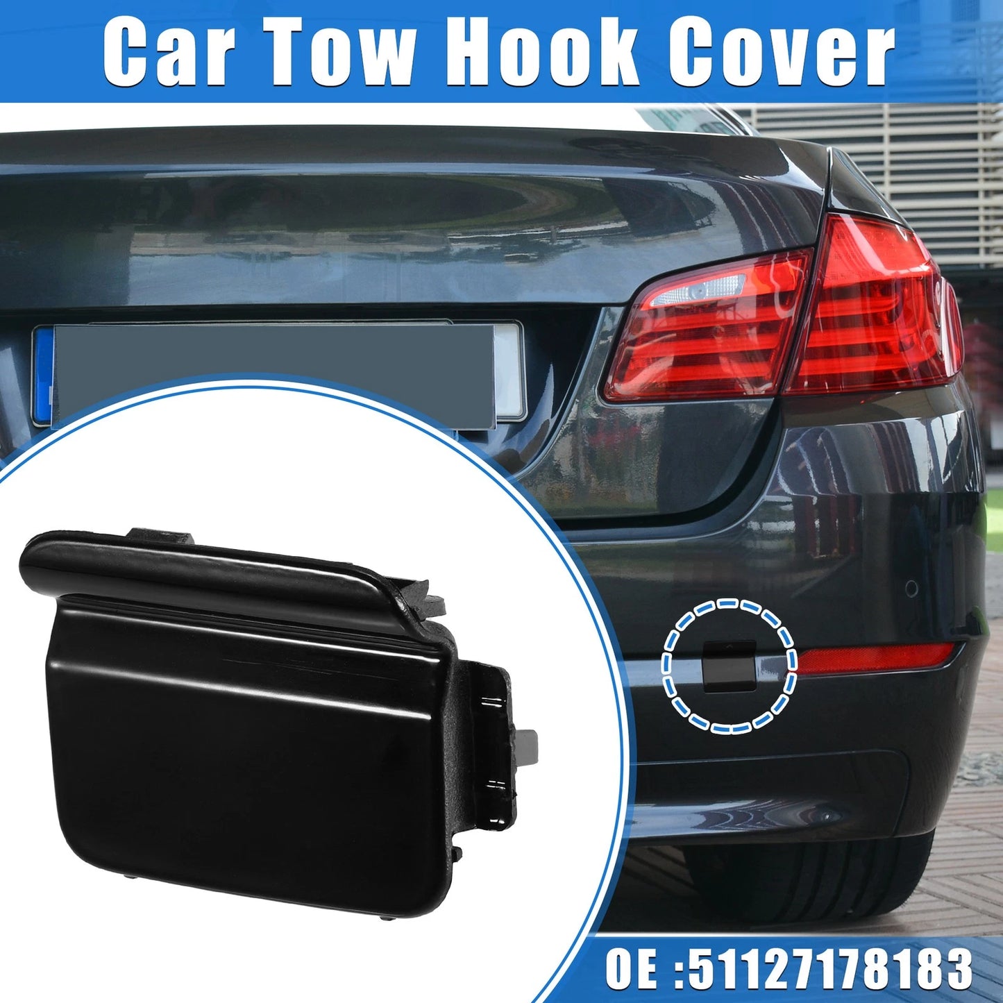 Rear Bumper Tow Hook Cover for BMW 550i 528i 535i (2008-2010) Black