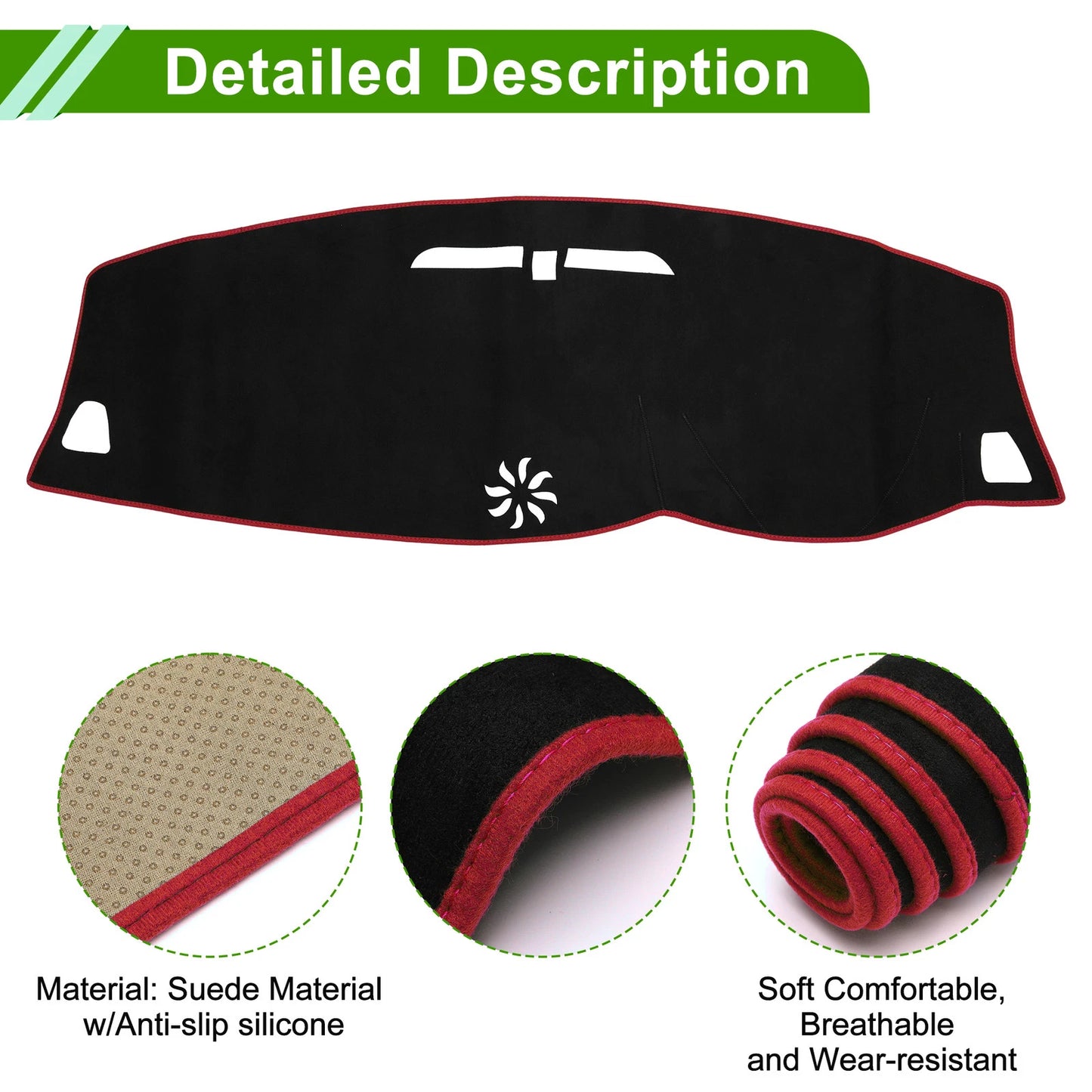 Dashboard Cover Mat for Volvo S60 V60 XC60 Sun Protector Black Red (2011-2023)