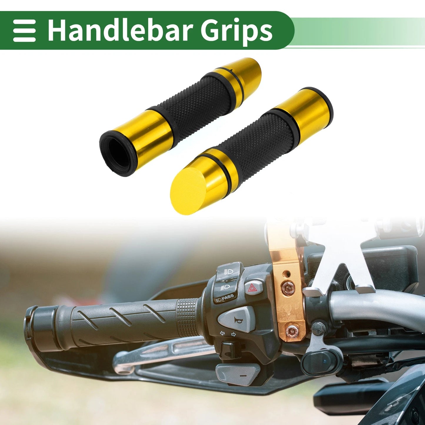 7/8" 22mm Hand Grips Rubber Black Gold Tone for Motorcycle