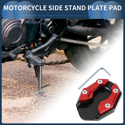 Side Stand Plate Pad with Wrench Aluminum Alloy Red 1 Set for Motorcycle