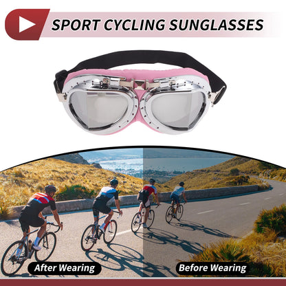 Goggles for Motorcycle Riding Pink Silver Lens Silver Frame PC PU Sponge