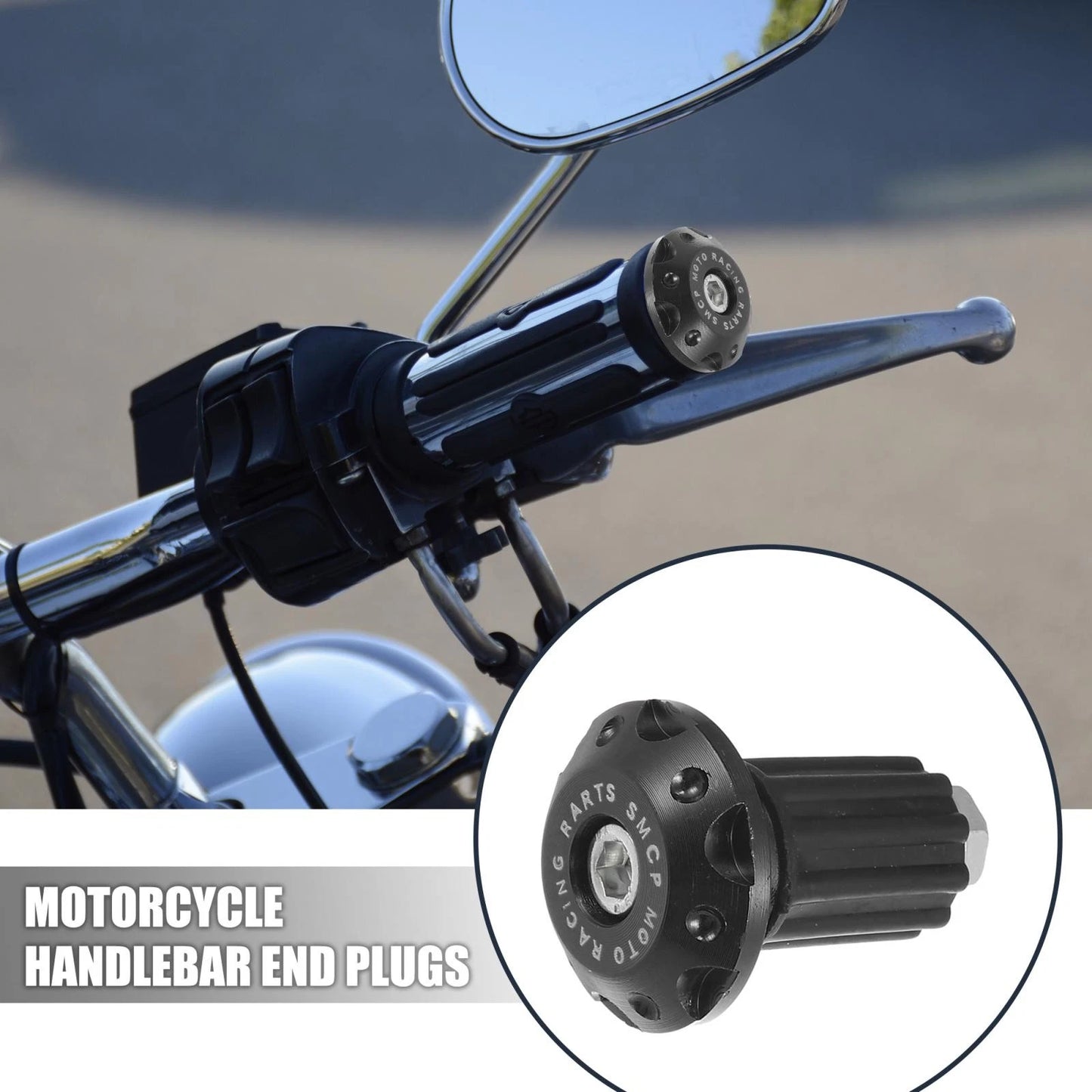 Pair 7/8" 22mm Motorcycle Hand Grips End Caps Aluminum Alloy Black