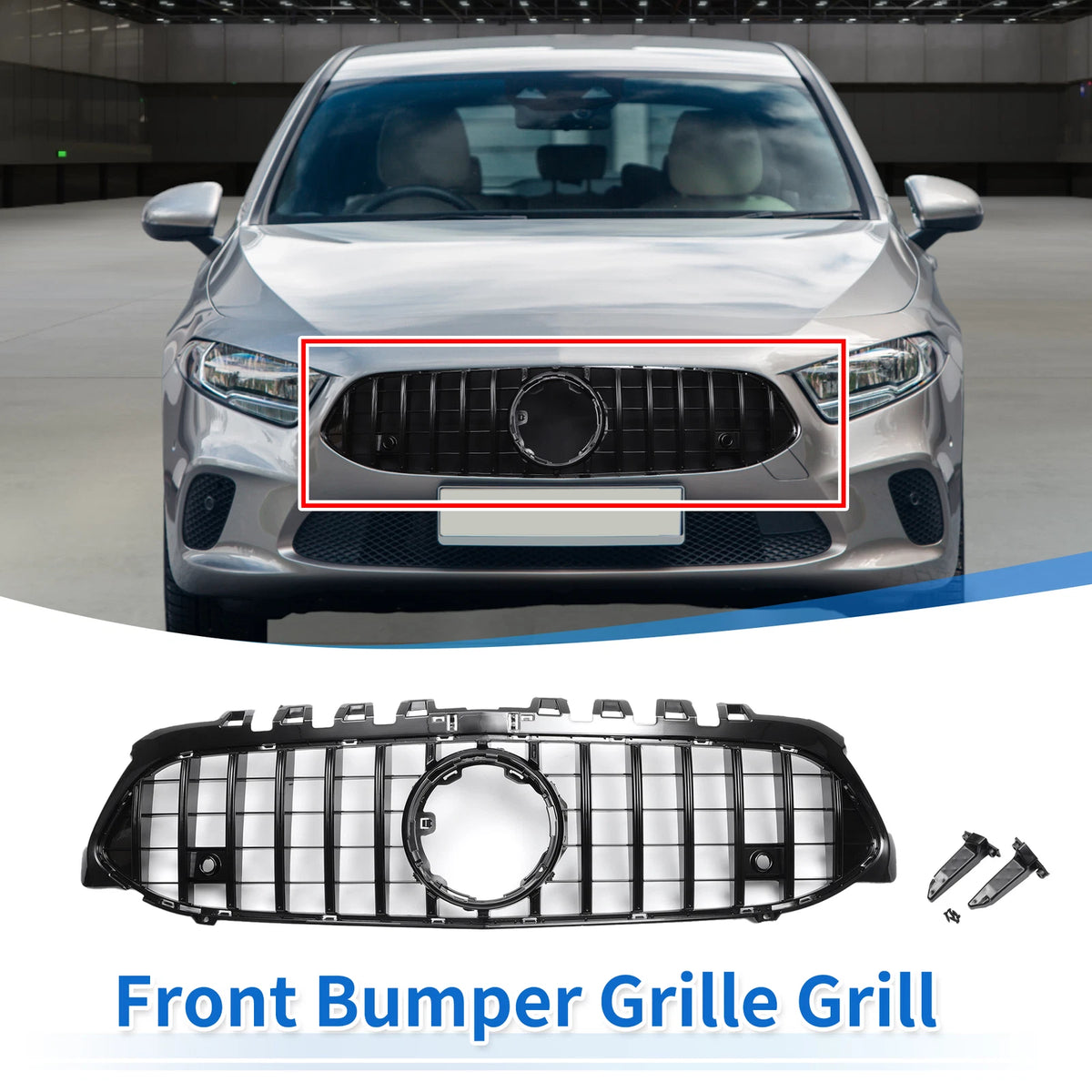 Front Upper Bumper Grille for Mercedes-Benz (No Hole, Black)