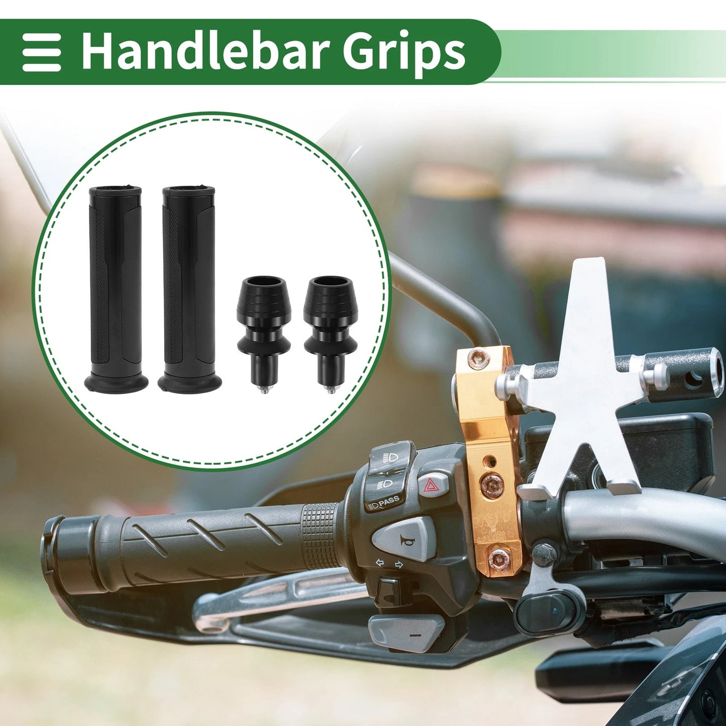 7/8 22mm Hand Grips Rubber Black 1 Set for Motorcycle