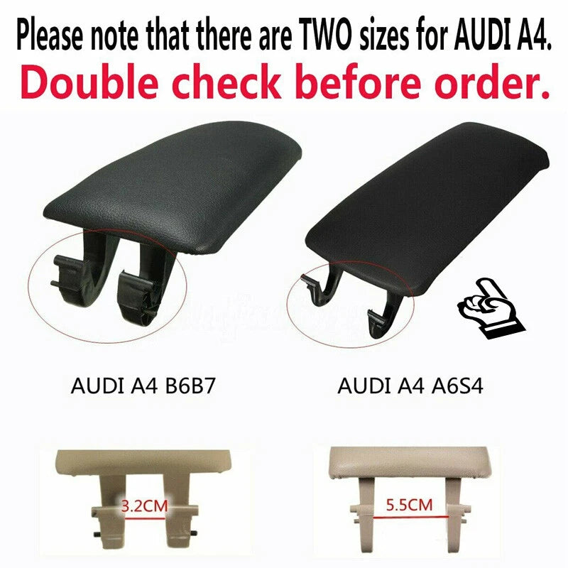 Leather Center Console Armrest Cover for 2000-2007 Audi A4 A6 S4 Black