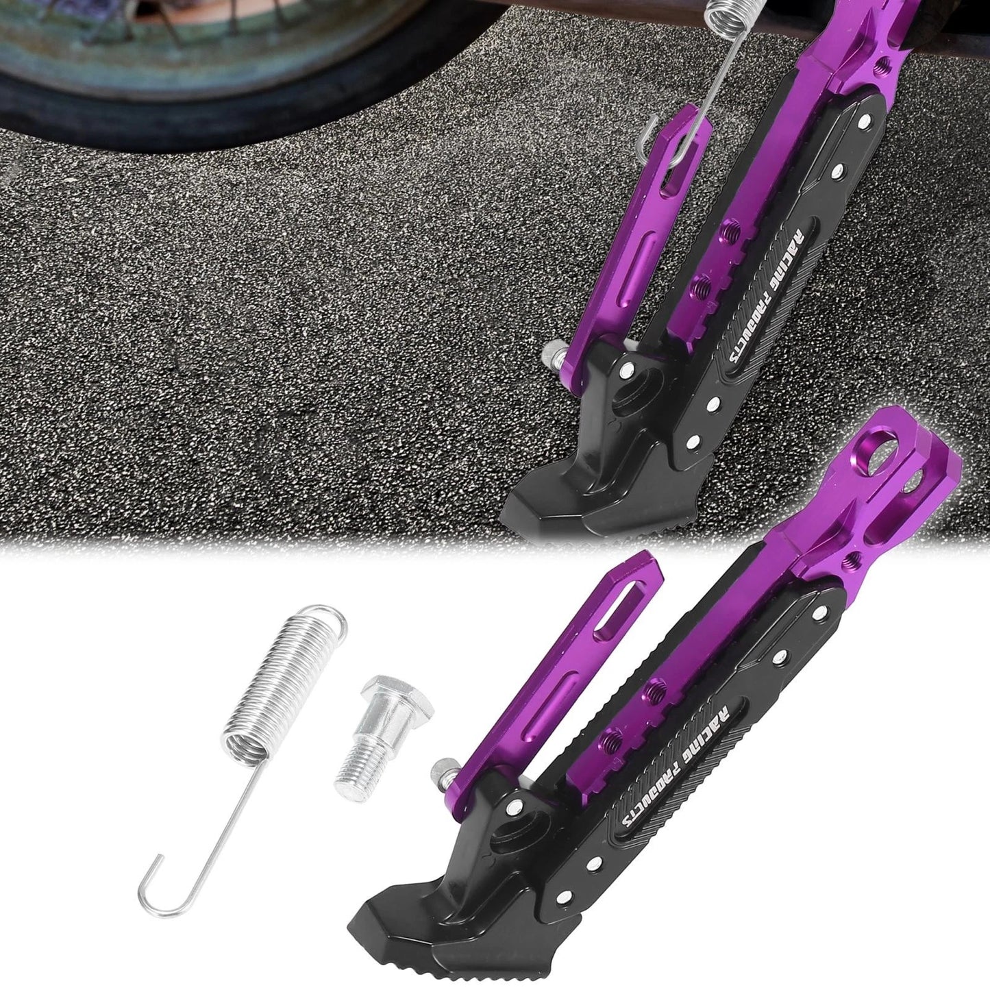 Kickstand Aluminum Alloy Side Parking Foot Stand Holder Purple for Motorcycle