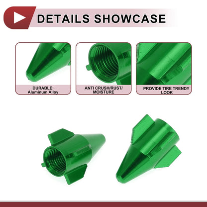 Mini Rocket Style Tire Valve Stem Caps Dust Covers Green for Car 4 Pcs