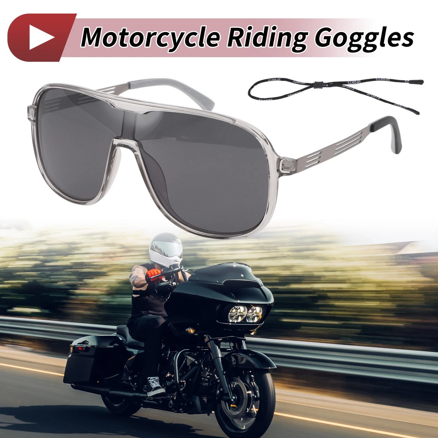 1 x Set Motorcycle Riding Goggles Black Lens Bright Gray Gray Frame UV400