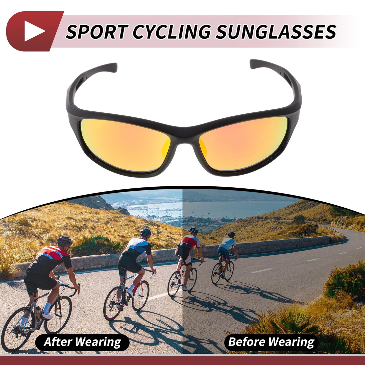 1 Pc Motorcycle Riding Goggles Red Lens Black Frame Tri-acetel Cellulose PC