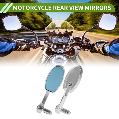 Motorcycle Rear View Mirrors 1 x Set Oval Shape Silver Tone Aluminum Alloy for All Models
