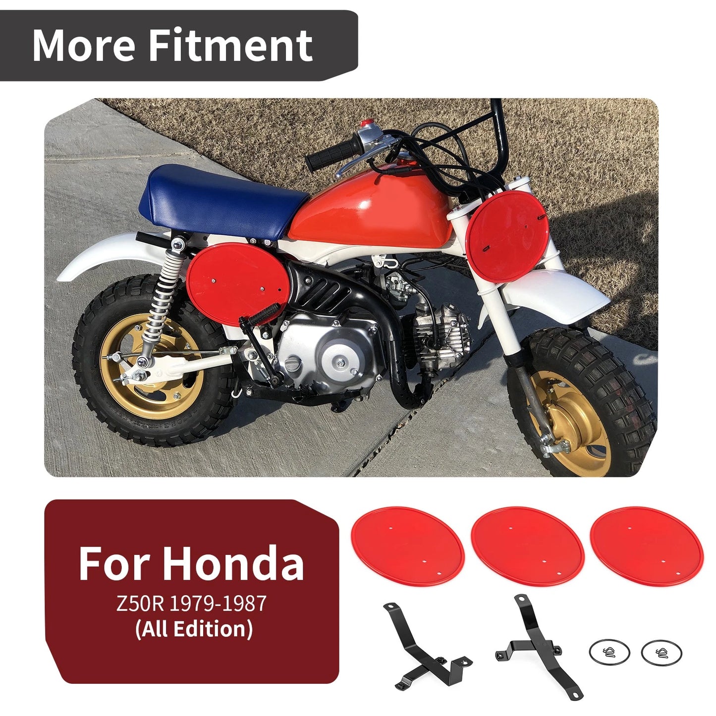 3 x Red Number Plate Kit for Honda Z50 Z50R (1979–1987)