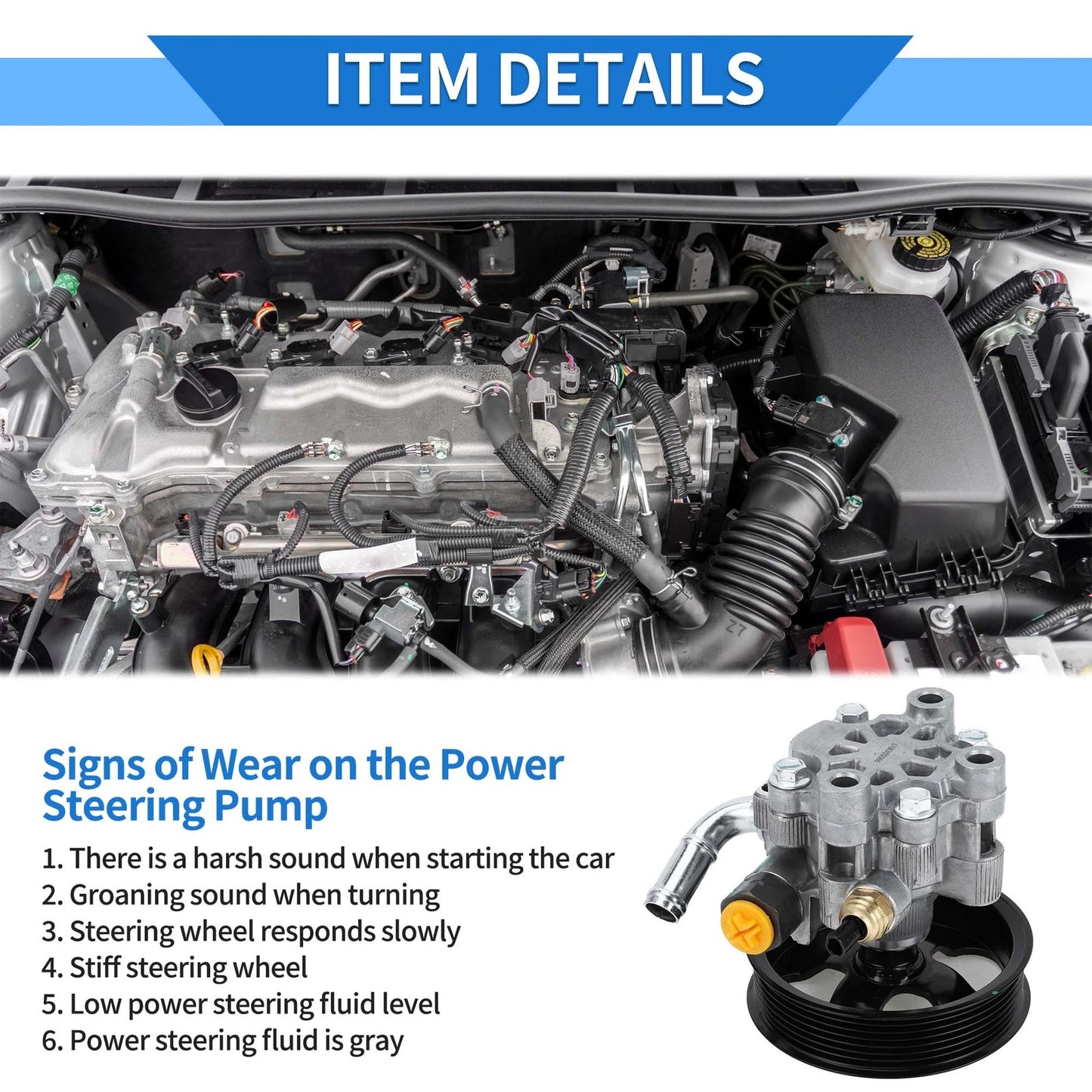 Power Steering Pump w/ Pulley for Toyota Camry Solara (2000-2006)