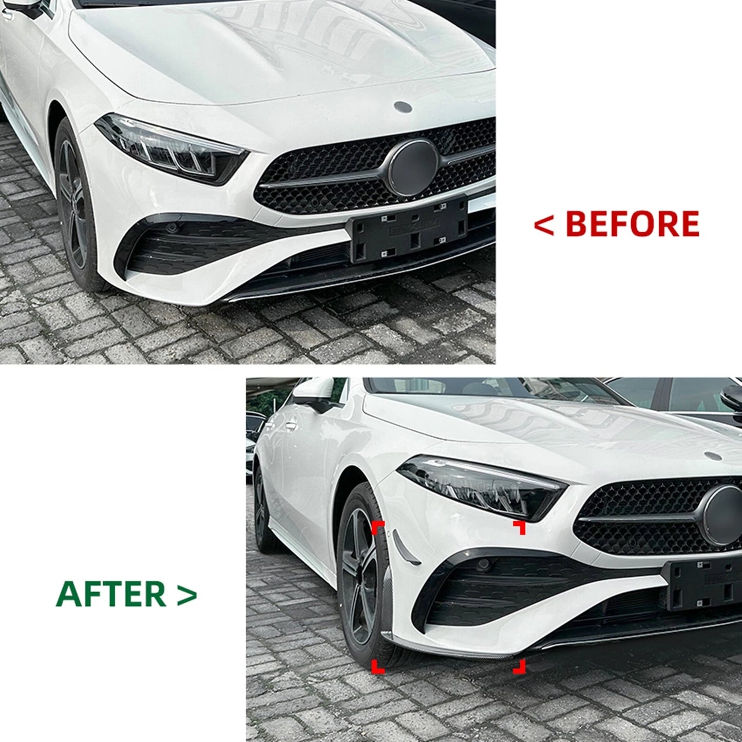 Gloss Black Front Side Spoiler Trim for Benz A Class W177 (2023-2024)