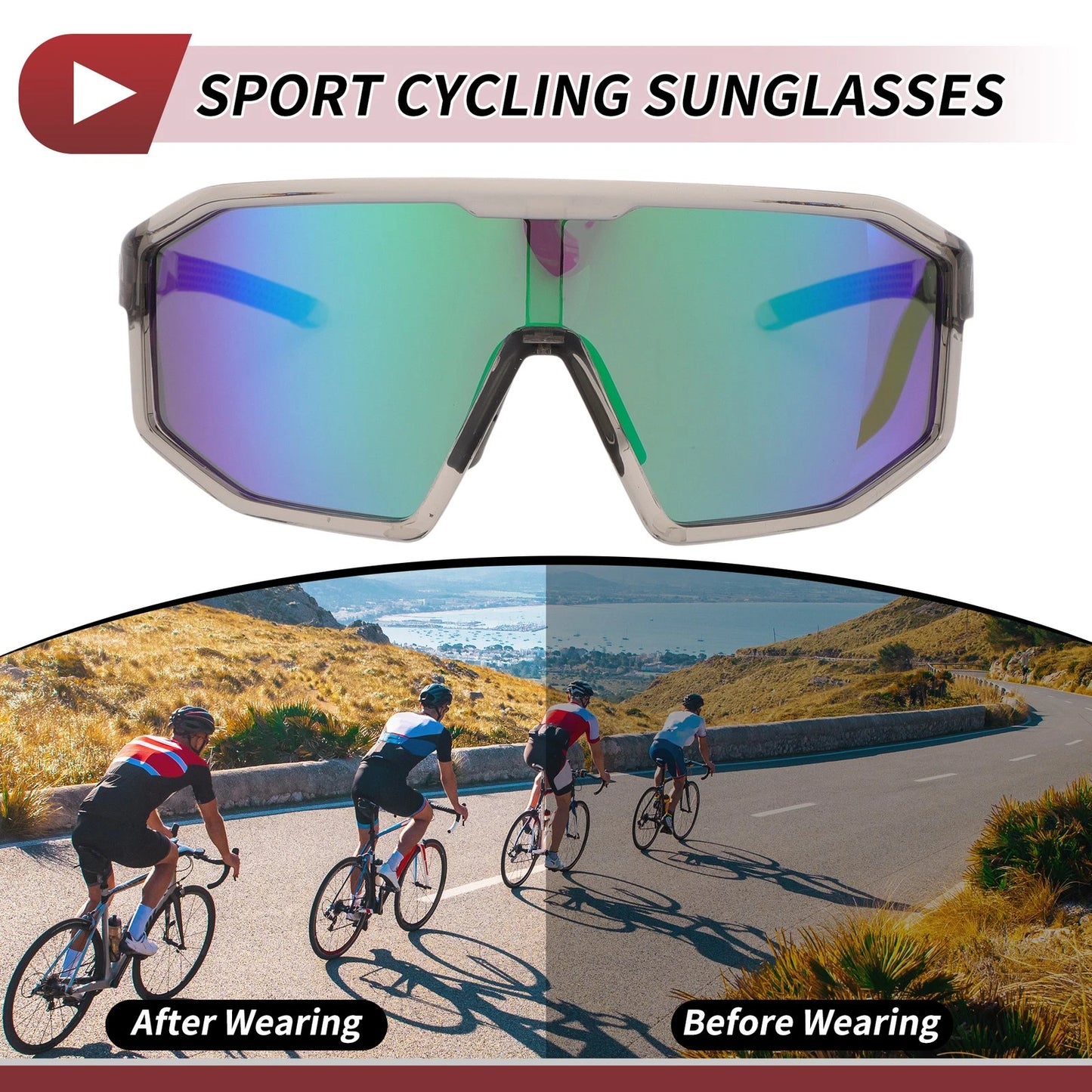 Goggles / Motorcycle Riding Goggles Green Lens Clear Gray Frame UV400