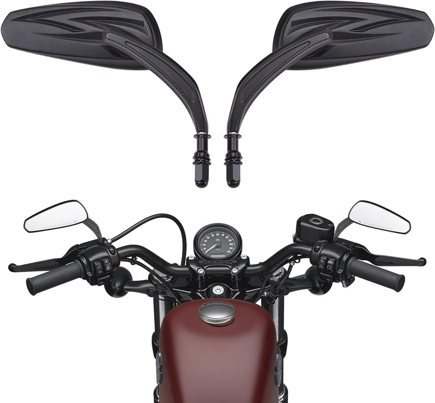 Black Rearview Mirrors for Harley Touring, Glide, Softail, Dyna