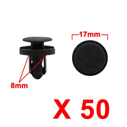 50 Pcs 8mm Black Plastic Rivet Clips for Toyota