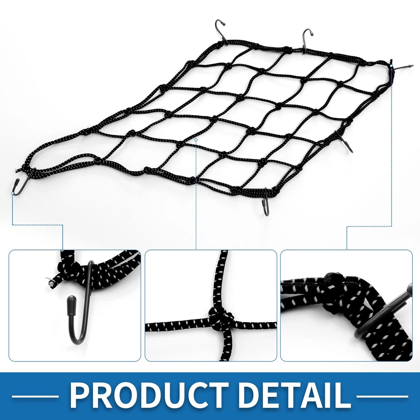 Luggage Cargo Net 40x40cm for Motorcycle Black 1pc