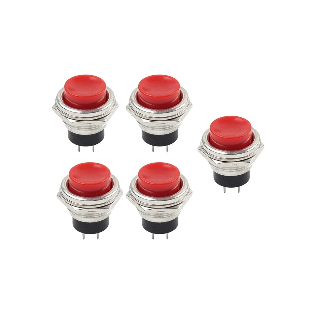 5 x 16mm Red Round Cap Push Button Switch for AC 125V 3A