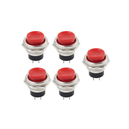 5 x 16mm Red Round Cap Push Button Switch for AC 125V 3A