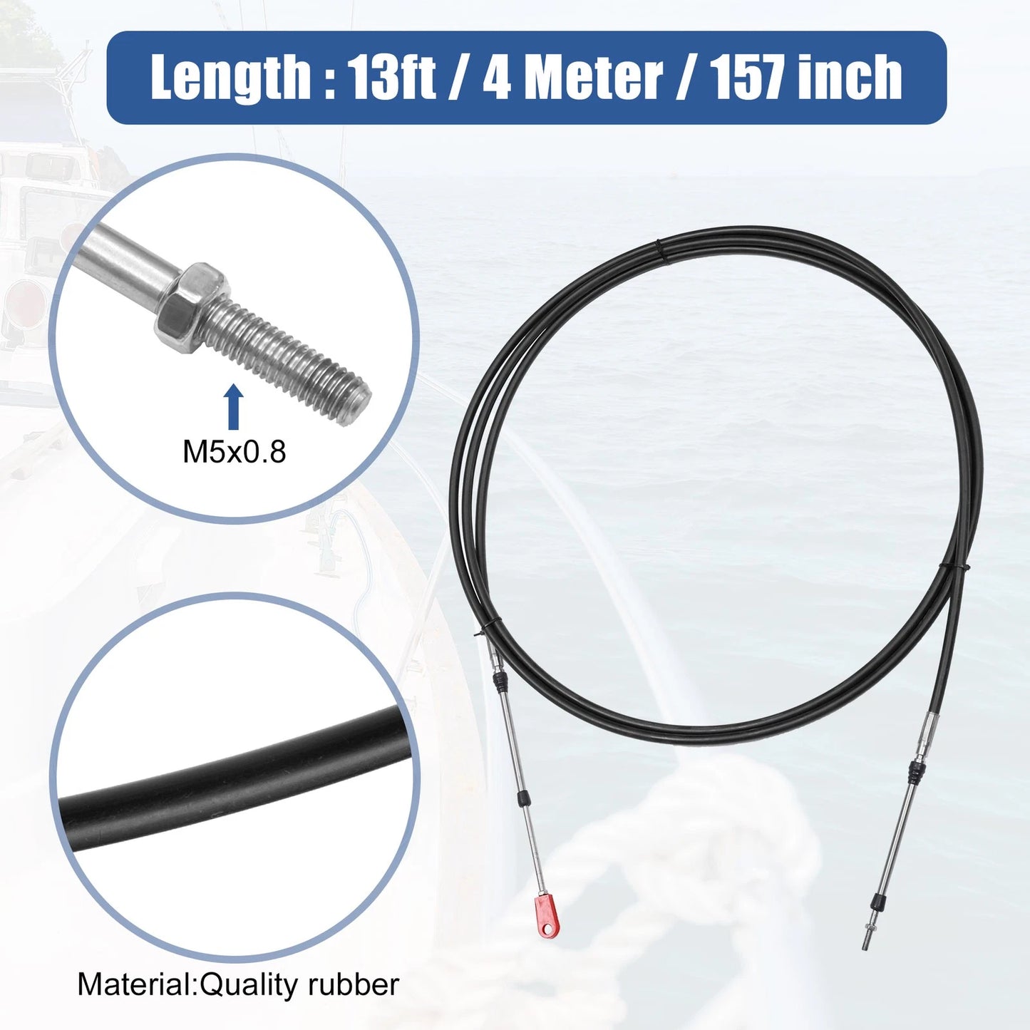 2 x 13ft Marine Throttle Shift Control Box Cable with Clevis Black for Outboards