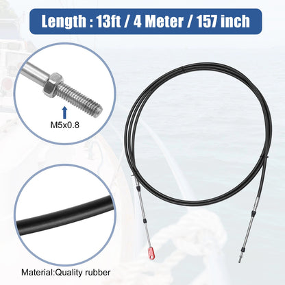 2 x 13ft Marine Throttle Shift Control Box Cable with Clevis Black for Outboards