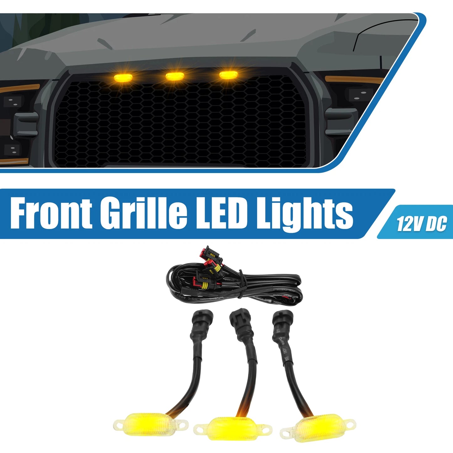 Grill LED Light Set for Ford F150 F250 F350 (2015-2023) Amber Clear Lights