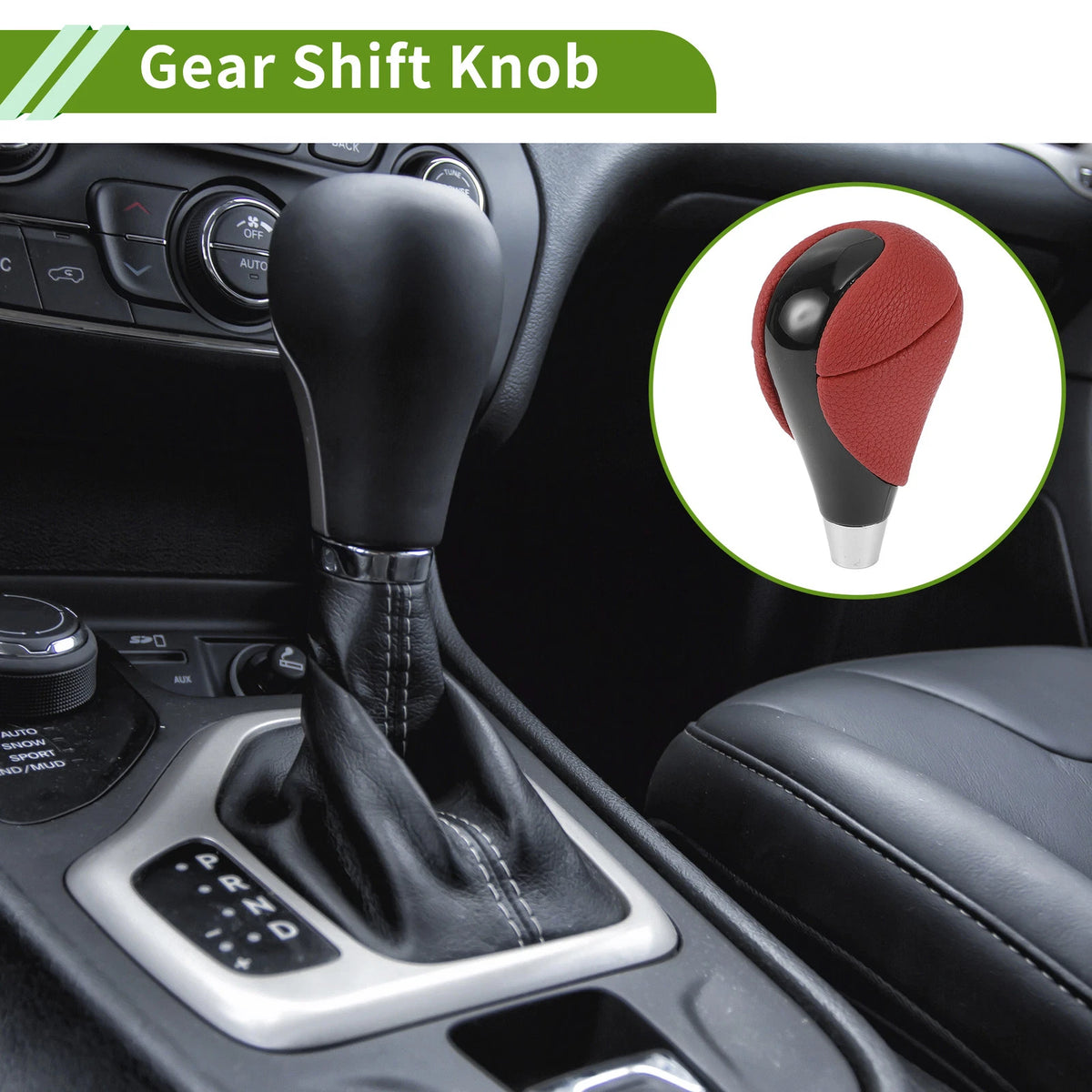 Automatic Gear Shifter Knob for Lexus ES350 2007-2015 - Plastic Faux Leather Red Black