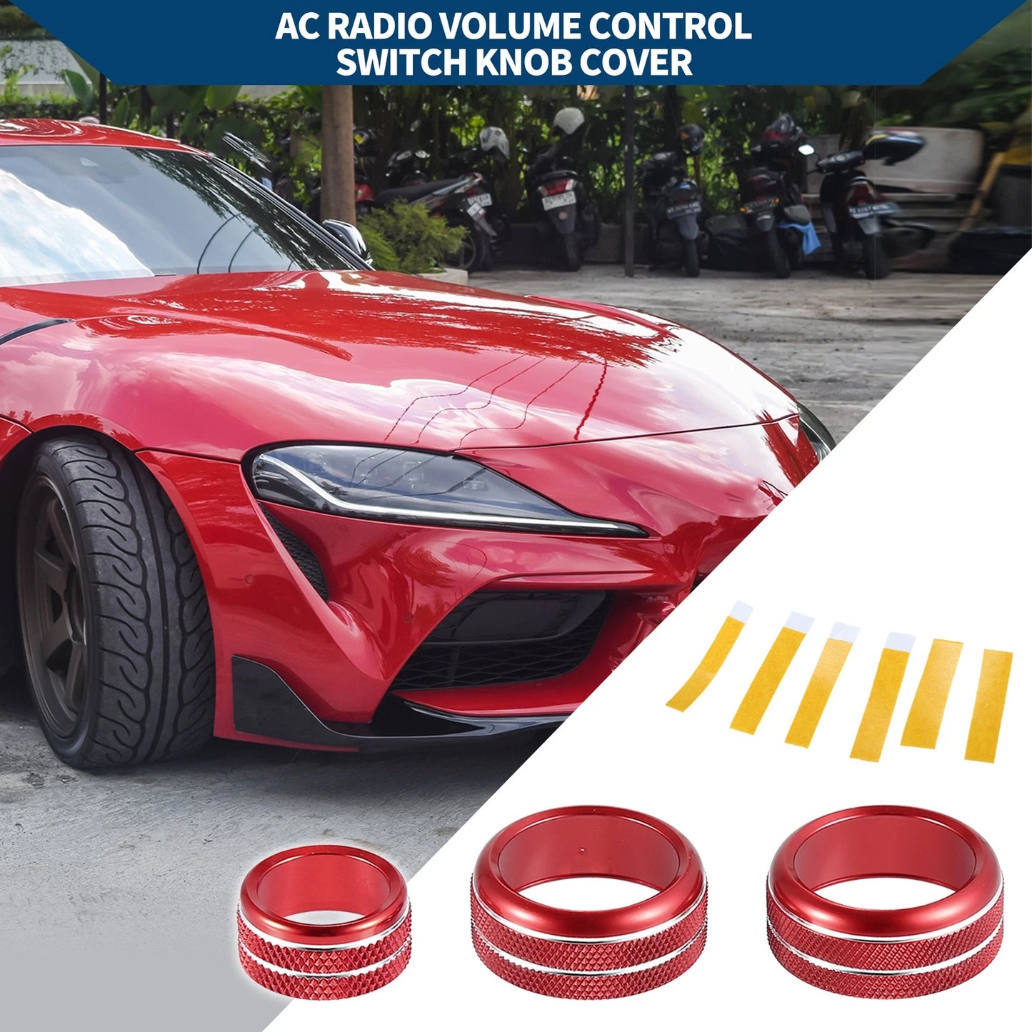 AC Radio Volume Knob Cover Ring for Toyota Supra 2018-2022 - Red 3 x Pcs