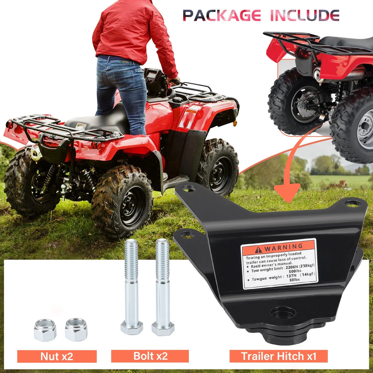 Trailer Hitch w/ Bolt for Honda Recon 250 TRX250 TM/TE