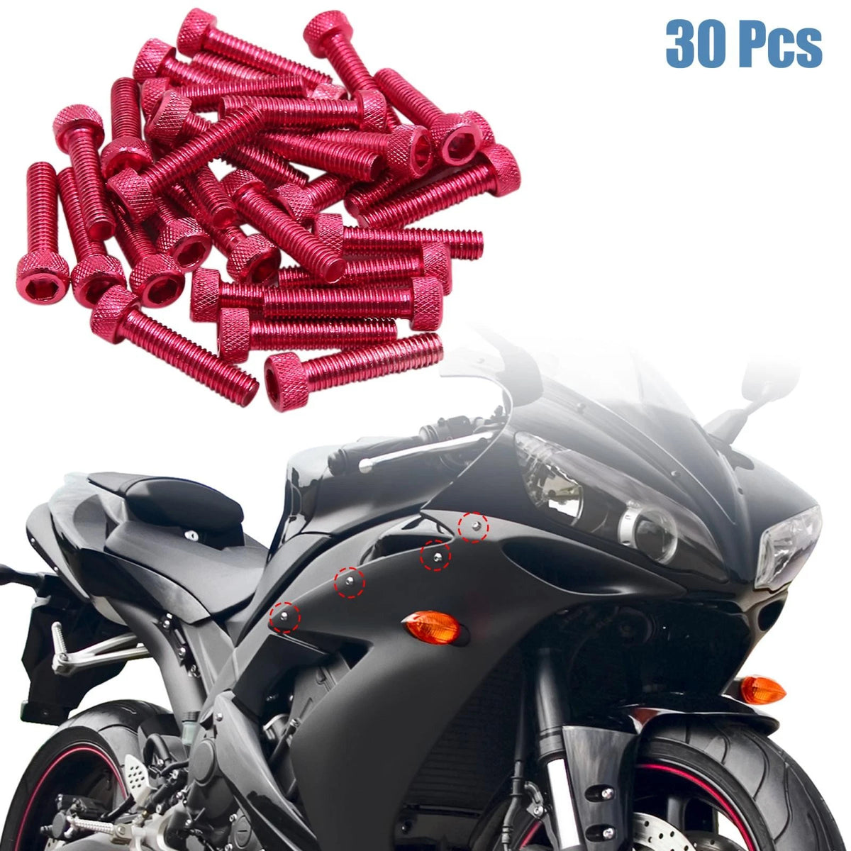 30pcs / M6x30mm / Motorcycle Aluminum Alloy Hex Socket Fastener Bolts Screws