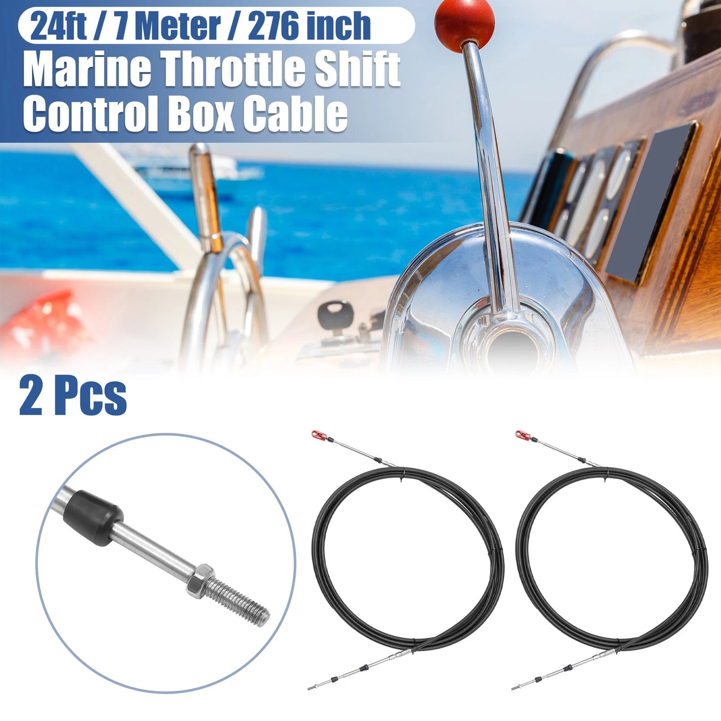 2 x Marine Throttle Shift Control Box Cable with Clevis Black for Outboard