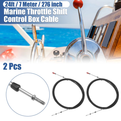 2 x Marine Throttle Shift Control Box Cable with Clevis Black for Outboard