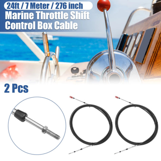 2 x Marine Throttle Shift Control Box Cable with Clevis Black for Outboard