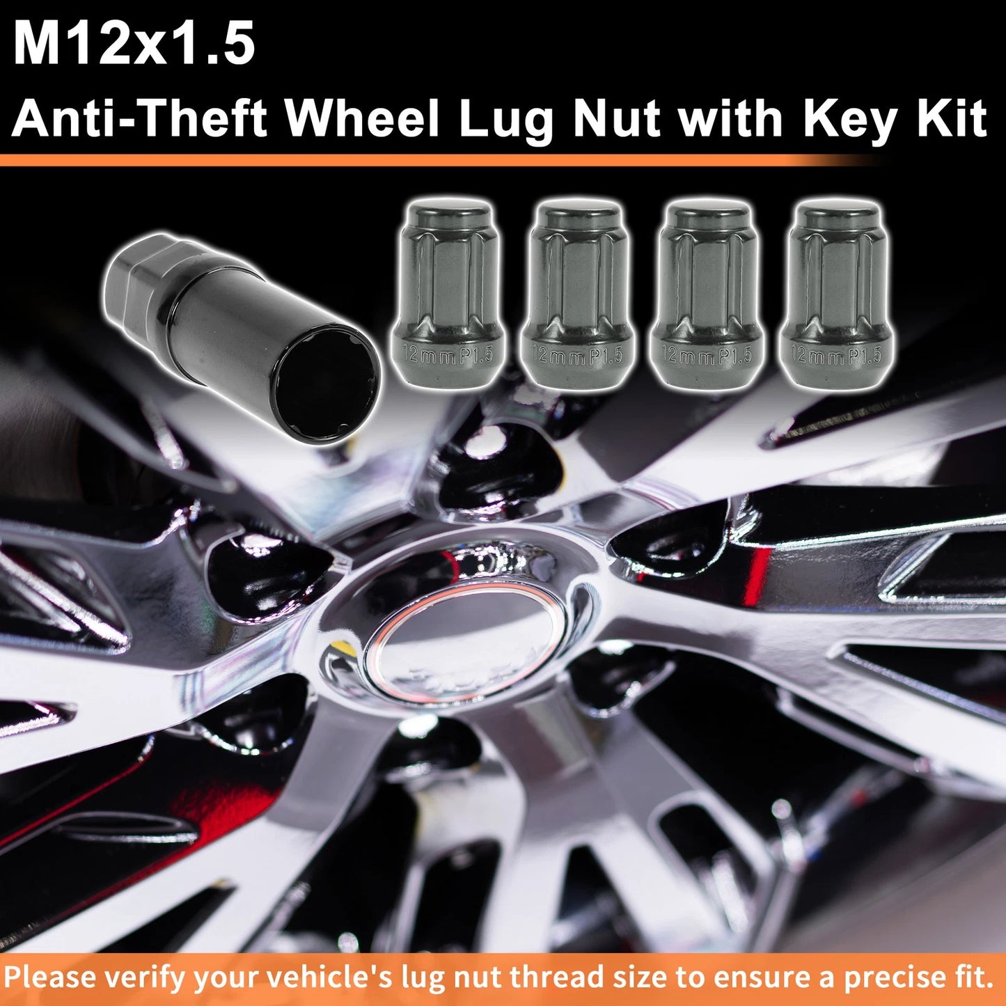 M12x1.5 Tire Wheel Locking Nut with 1 Socket Key for Honda Toyota