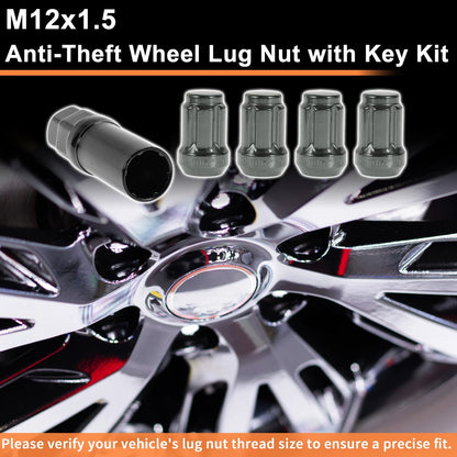 M12x1.5 Tire Wheel Locking Nut with 1 Socket Key for Honda Toyota