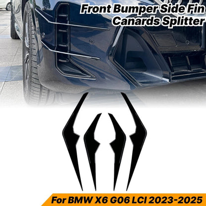 4 x Black Front Bumper Canard Splitter for BMW X6 G06 LCI (2023–2025)