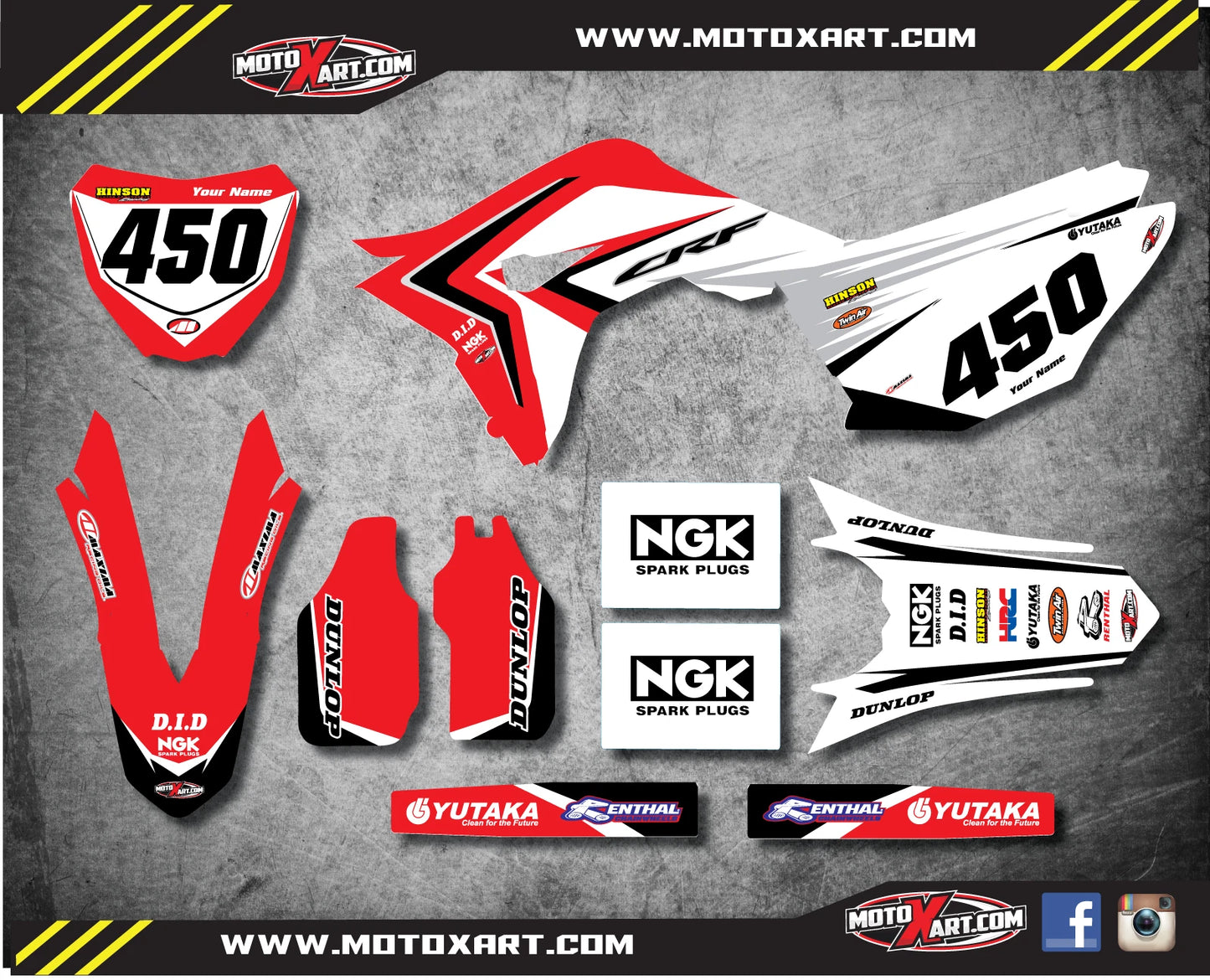 Custom Graphics Full Kit for Honda CRF 450 (2017-2018) - REBOUND Style Stickers